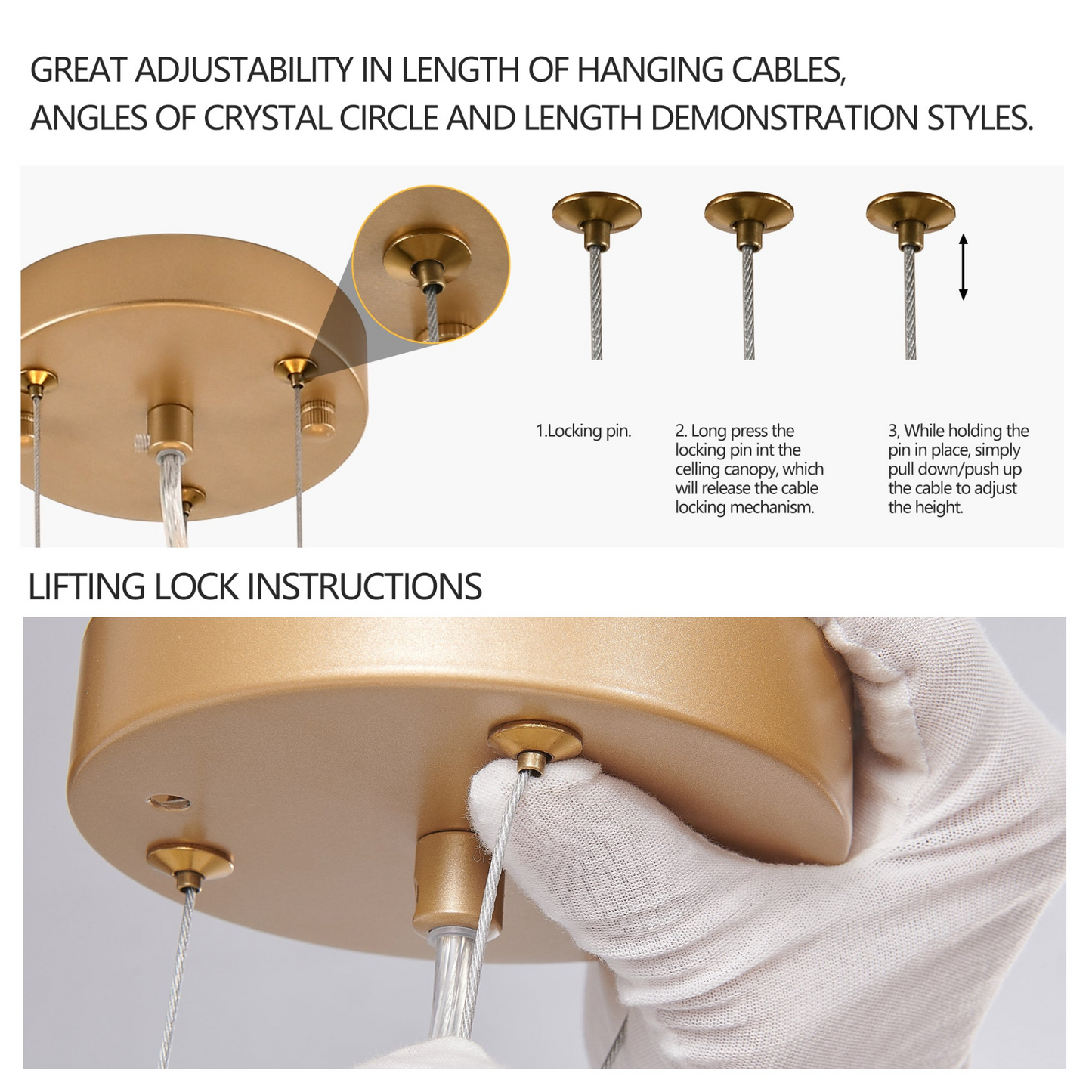 23.6-inch Modern Golden Pendant Light with Cascading Crystal Strands, Ideal for Living Room, Dining Room and Foyer, High-End Decorative Lighting Fixture (Bulb Not Included)