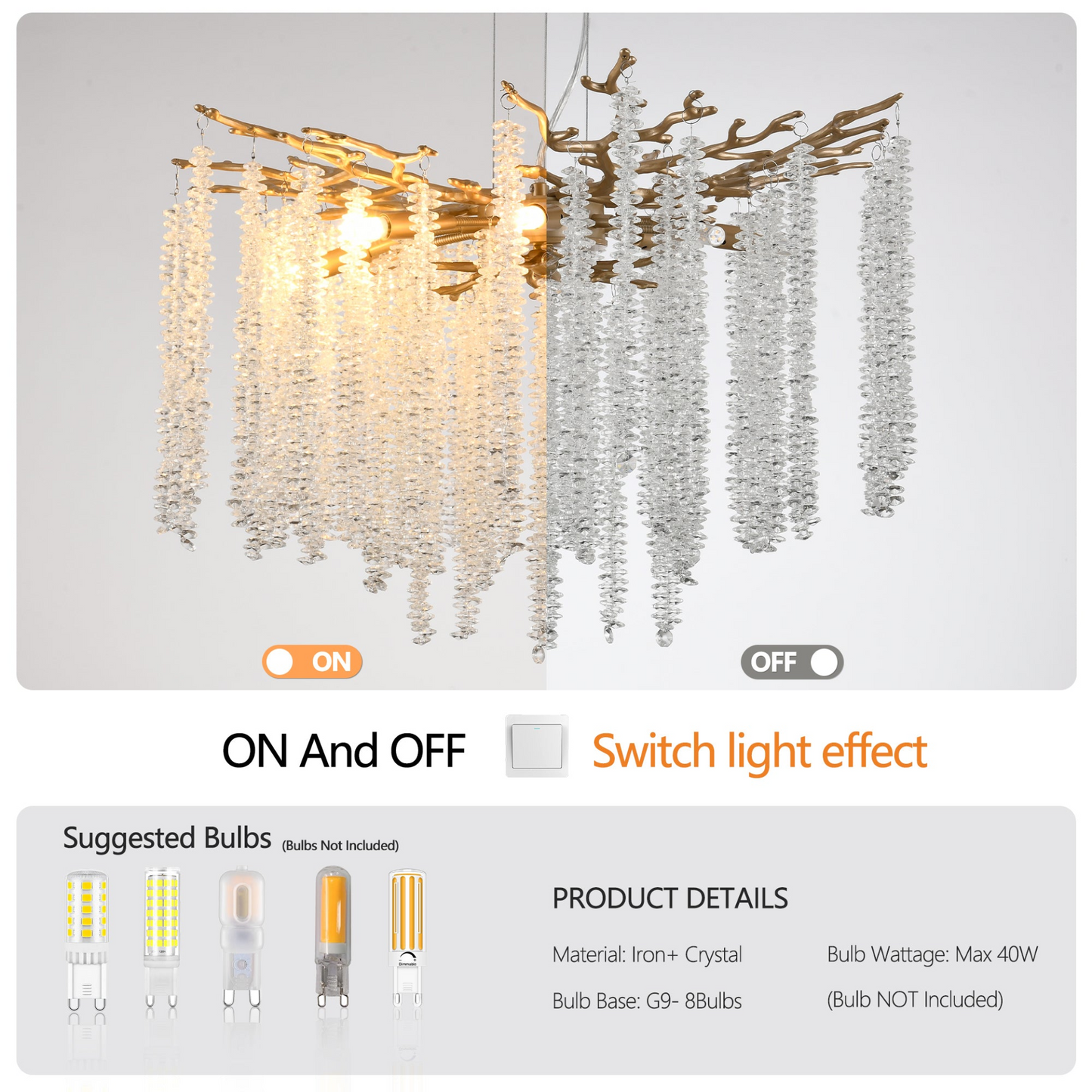 23.6-inch Modern Golden Pendant Light with Cascading Crystal Strands, Ideal for Living Room, Dining Room and Foyer, High-End Decorative Lighting Fixture (Bulb Not Included)