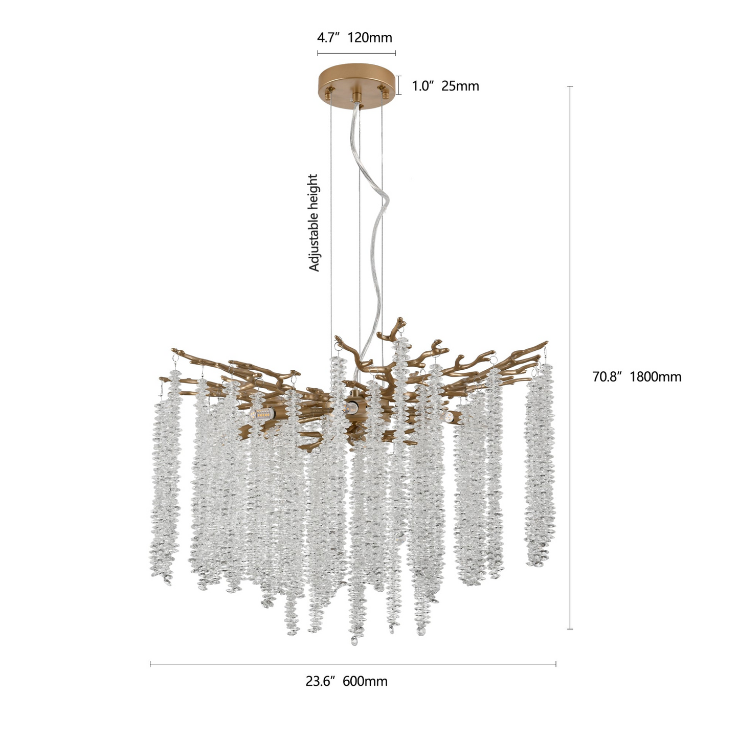 23.6-inch Modern Golden Pendant Light with Cascading Crystal Strands, Ideal for Living Room, Dining Room and Foyer, High-End Decorative Lighting Fixture (Bulb Not Included)