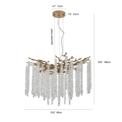 23.6-inch Modern Golden Pendant Light with Cascading Crystal Strands, Ideal for Living Room, Dining Room and Foyer, High-End Decorative Lighting Fixture (Bulb Not Included)