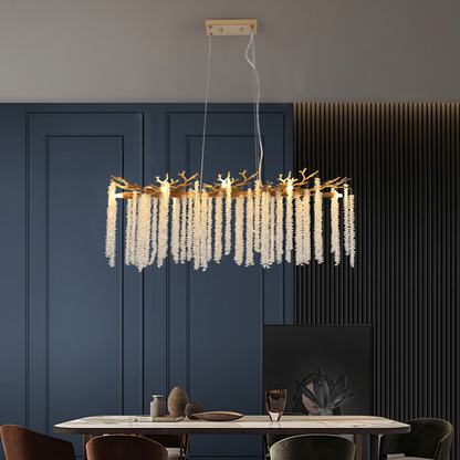 39.4-inch Modern Golden Pendant Light with Cascading Crystal Strands, Ideal for Living Room, Dining Room and Foyer, High-End Decorative Lighting Fixture (Bulb Not Included)