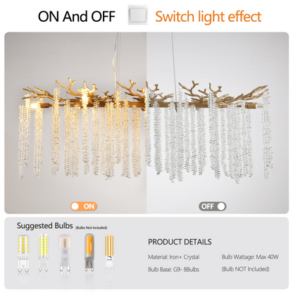 39.4-inch Modern Golden Pendant Light with Cascading Crystal Strands, Ideal for Living Room, Dining Room and Foyer, High-End Decorative Lighting Fixture (Bulb Not Included)