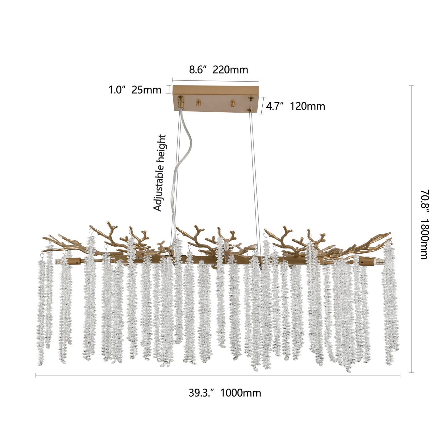39.4-inch Modern Golden Pendant Light with Cascading Crystal Strands, Ideal for Living Room, Dining Room and Foyer, High-End Decorative Lighting Fixture (Bulb Not Included)