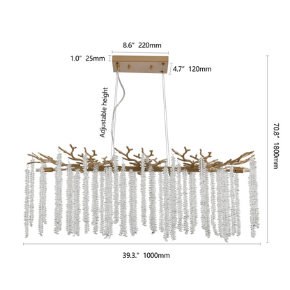 39.4-inch Modern Golden Pendant Light with Cascading Crystal Strands, Ideal for Living Room, Dining Room and Foyer, High-End Decorative Lighting Fixture (Bulb Not Included)