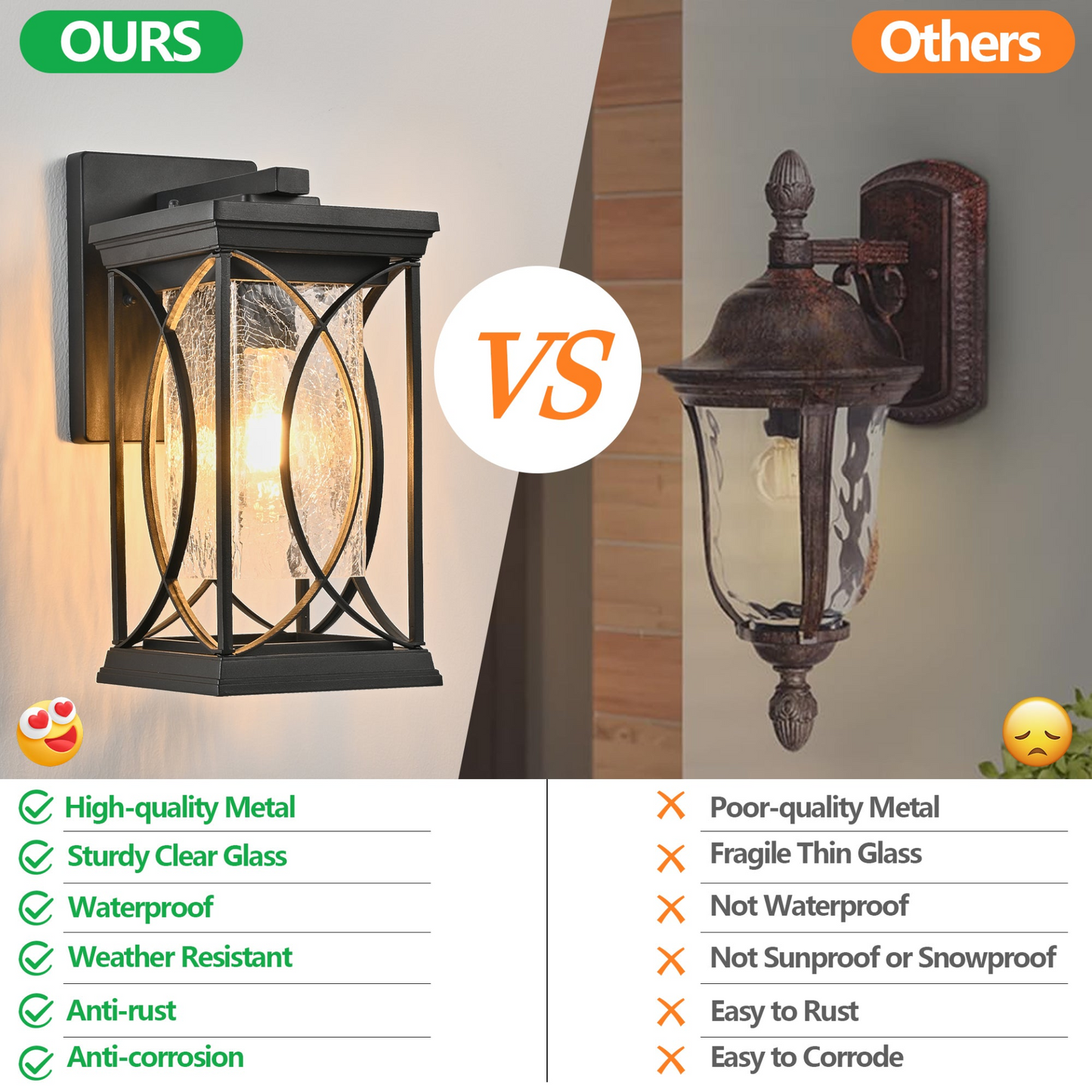 1-pack Black Outdoor Wall Lantern with Crackled Glass, Weather-Resistant Exterior Light Fixture for Porch, Patio, and Entryway, Modern Decorative Wall Sconce with E26 Base (Bulb Not Included)