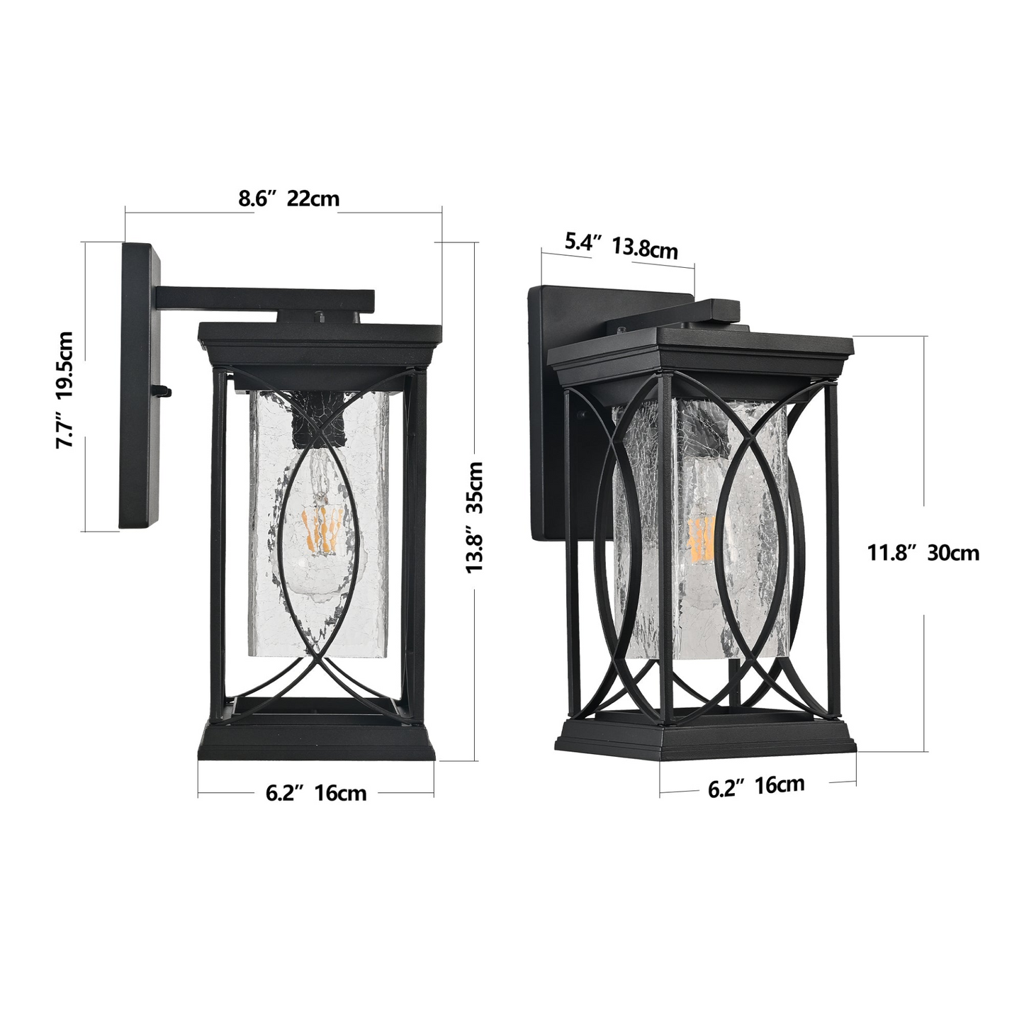 1-pack Black Outdoor Wall Lantern with Crackled Glass, Weather-Resistant Exterior Light Fixture for Porch, Patio, and Entryway, Modern Decorative Wall Sconce with E26 Base (Bulb Not Included)