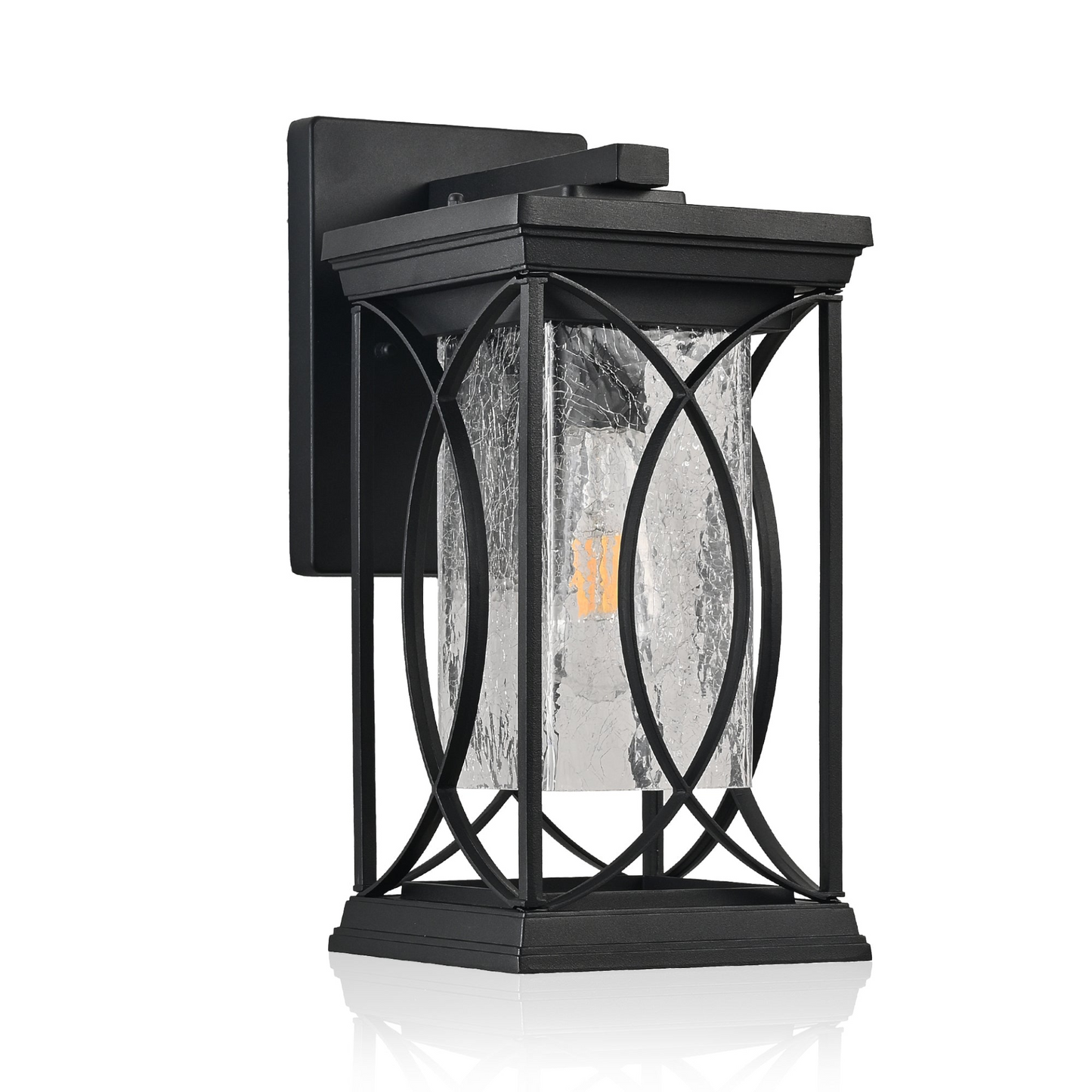 1-pack Black Outdoor Wall Lantern with Crackled Glass, Weather-Resistant Exterior Light Fixture for Porch, Patio, and Entryway, Modern Decorative Wall Sconce with E26 Base (Bulb Not Included)