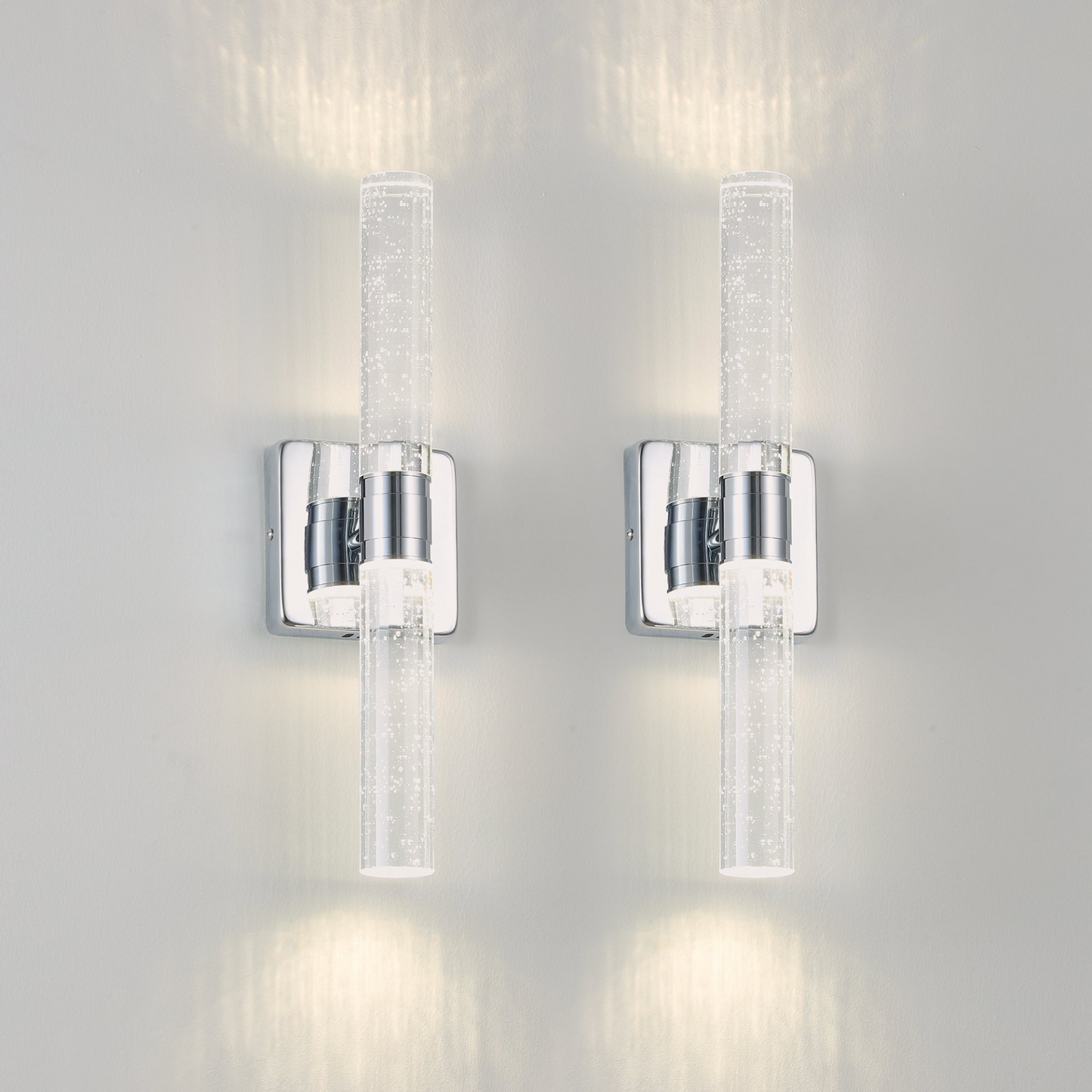 Contemporary Crystal Wall Light, Chrome Finish with Bubble Crystal, 2-Light Sconce for Bathroom, Bedroom, Hallway – Modern Indoor Lighting Fixture