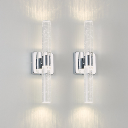 Contemporary Crystal Wall Light, Chrome Finish with Bubble Crystal, 2-Light Sconce for Bathroom, Bedroom, Hallway – Modern Indoor Lighting Fixture