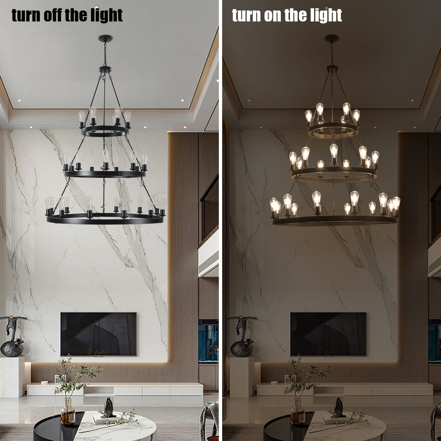 27 Light Metal Ring Chandelier Black