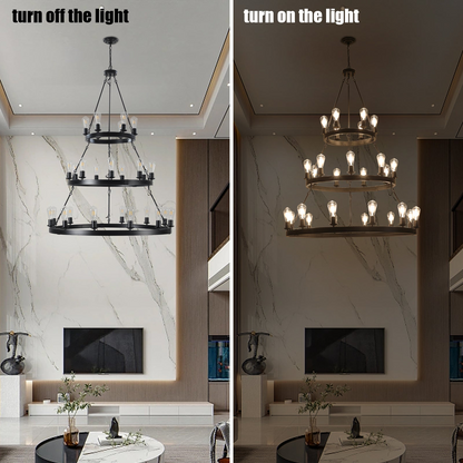 27 Light Metal Ring Chandelier Black