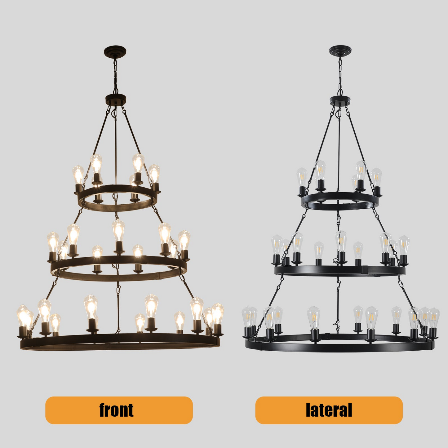 27 Light Metal Ring Chandelier Black