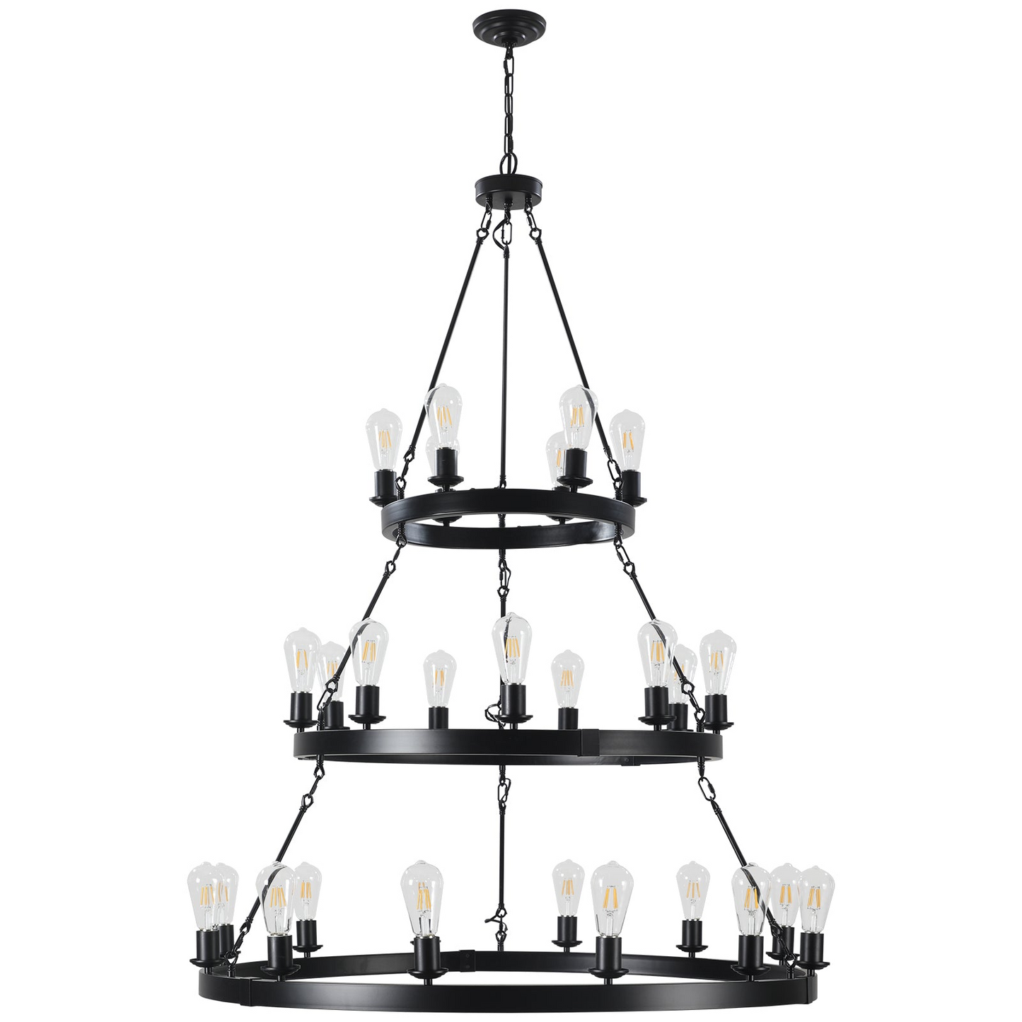 27 Light Metal Ring Chandelier Black