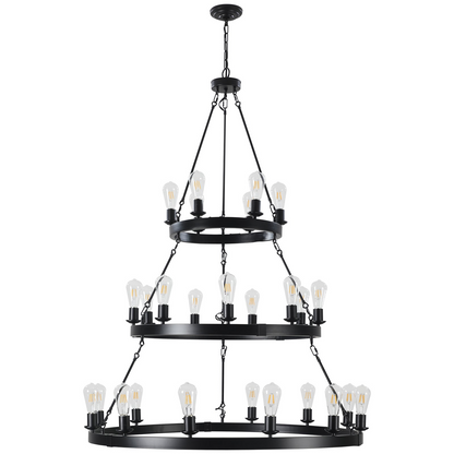 27 Light Metal Ring Chandelier Black