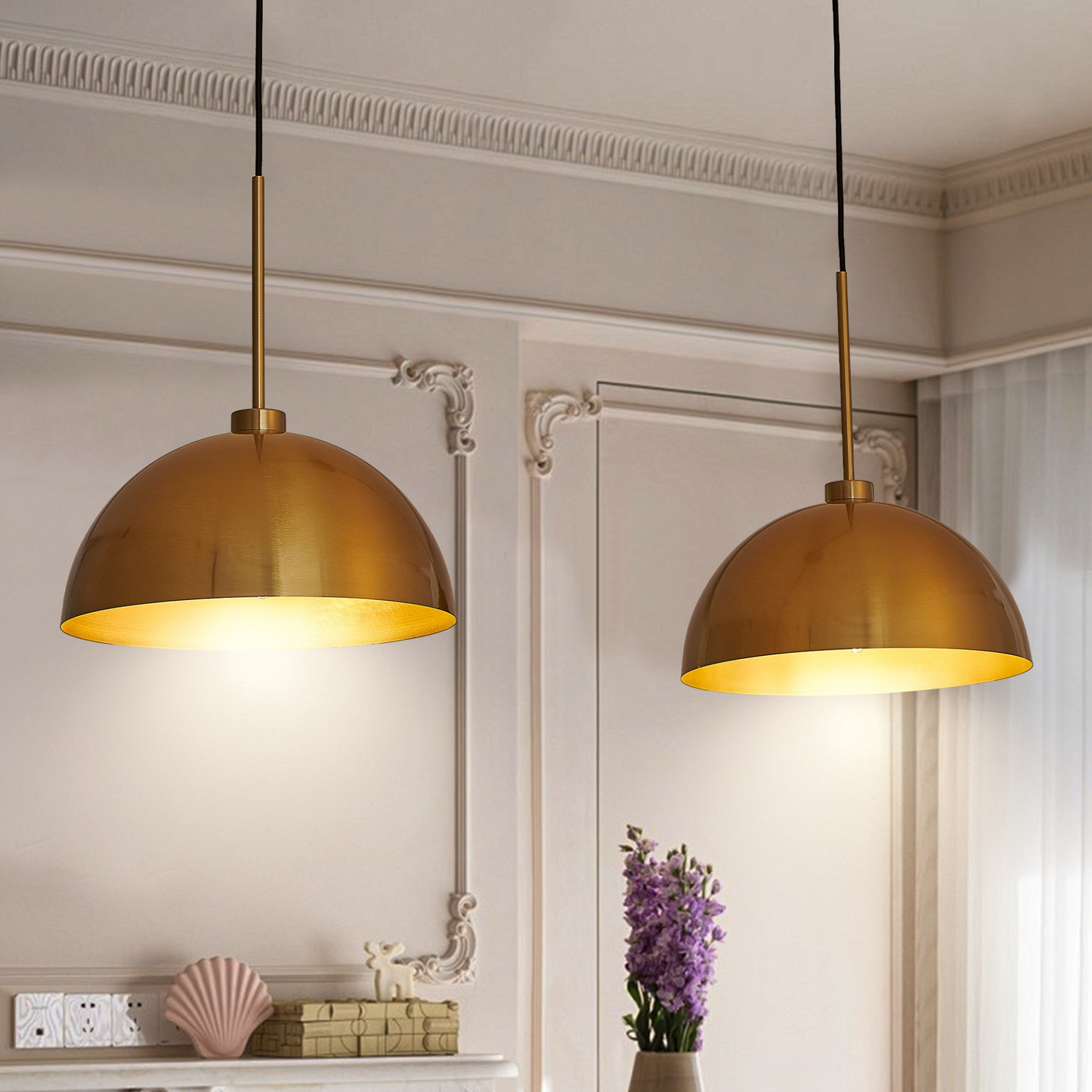 Industrial Modern Copper Color Double Pendant Light – Adjustable Ceiling Hanging Lamp with Bright Finish for Dining Room, Kitchen, or Living Room – Stylish and Durable Lighting Fixture (No Bulbs)