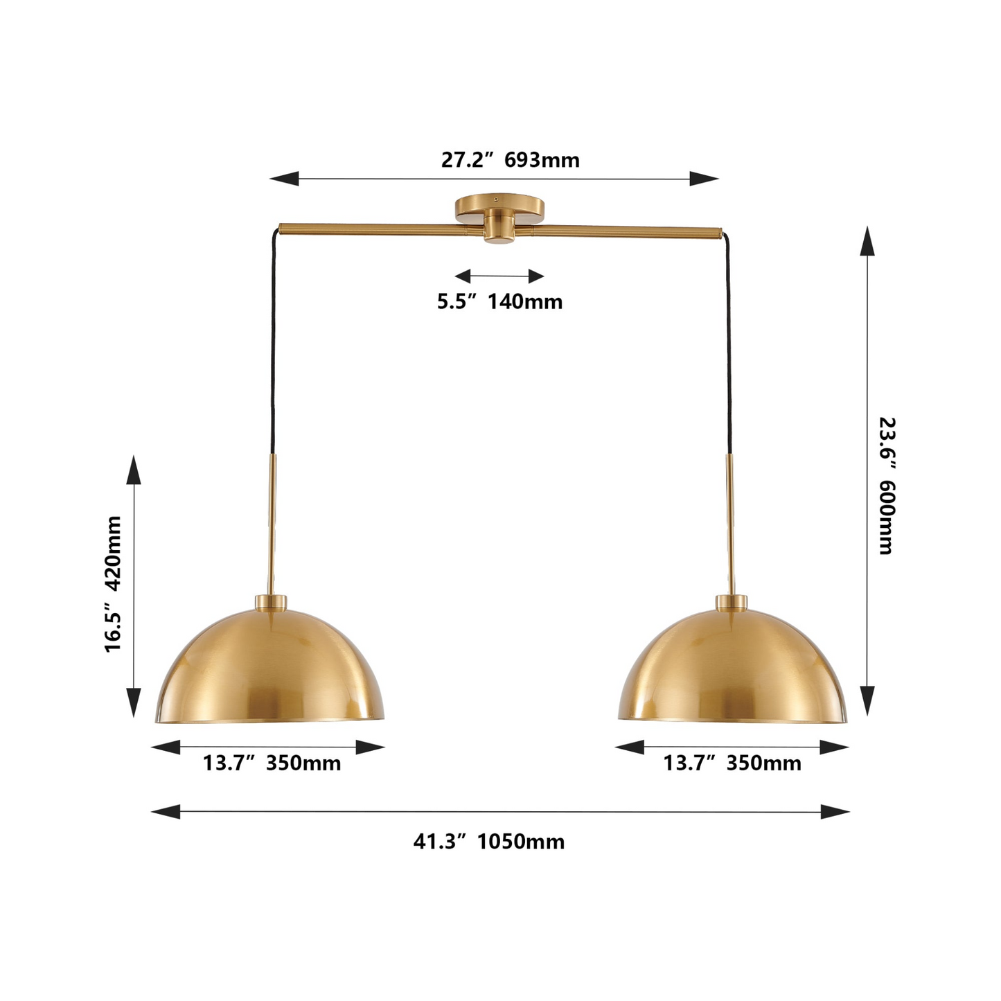 Industrial Modern Copper Color Double Pendant Light – Adjustable Ceiling Hanging Lamp with Bright Finish for Dining Room, Kitchen, or Living Room – Stylish and Durable Lighting Fixture (No Bulbs)