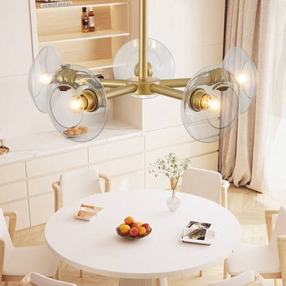 Modern Gold 5-Light Sputnik Chandelier with Clear Glass Shades, Mid-Century Hanging Pendant Light Fixture for Dining Room, Living Room, or Kitchen (Bulb Not Included)