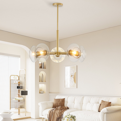 Modern Gold 5-Light Sputnik Chandelier with Clear Glass Shades, Mid-Century Hanging Pendant Light Fixture for Dining Room, Living Room, or Kitchen (Bulb Not Included)