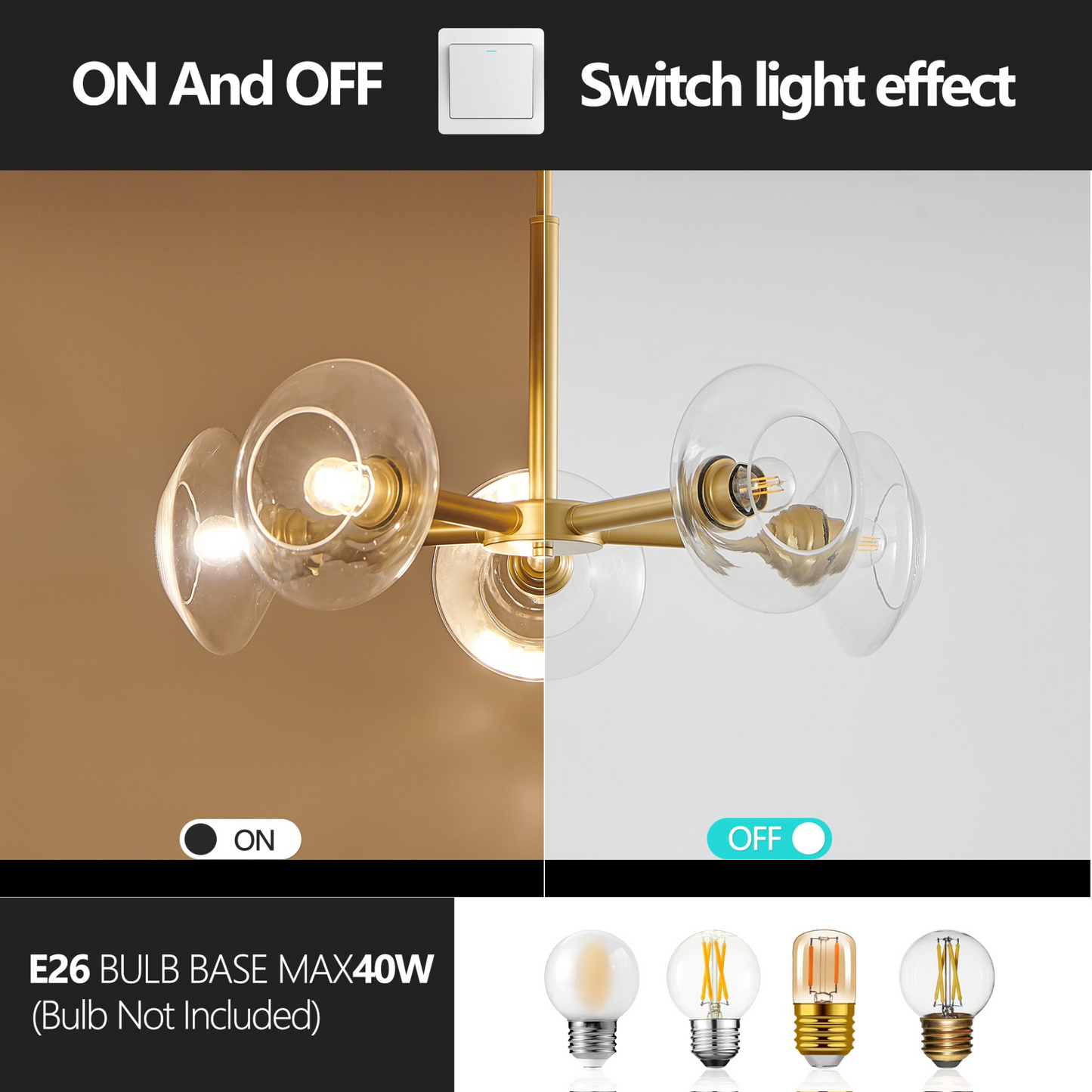 Modern Gold 5-Light Sputnik Chandelier with Clear Glass Shades, Mid-Century Hanging Pendant Light Fixture for Dining Room, Living Room, or Kitchen (Bulb Not Included)