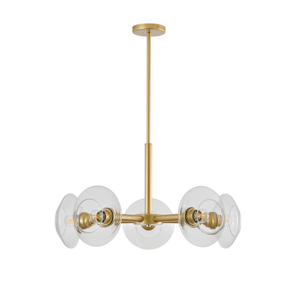 Modern Gold 5-Light Sputnik Chandelier with Clear Glass Shades, Mid-Century Hanging Pendant Light Fixture for Dining Room, Living Room, or Kitchen (Bulb Not Included)