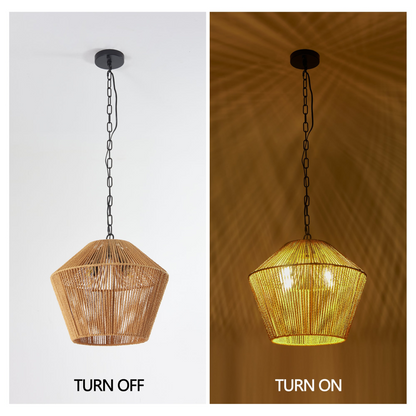 Boho Hemp Rope Pendant Light, Handcrafted Farmhouse Hanging Light Fixture for Kitchen Island, Dining Room, or Bedroom, Natural Finish, Adjustable Height (Bulb Not Included)