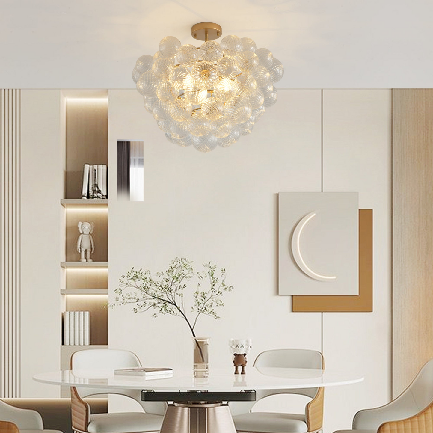 20-Inch Gold Ceiling Pendant Light with Threaded Clear Glass Globe Shade – Ideal for Living Room, Dining Room, Kitchen (Non Adjustable Height, No Bulbs)