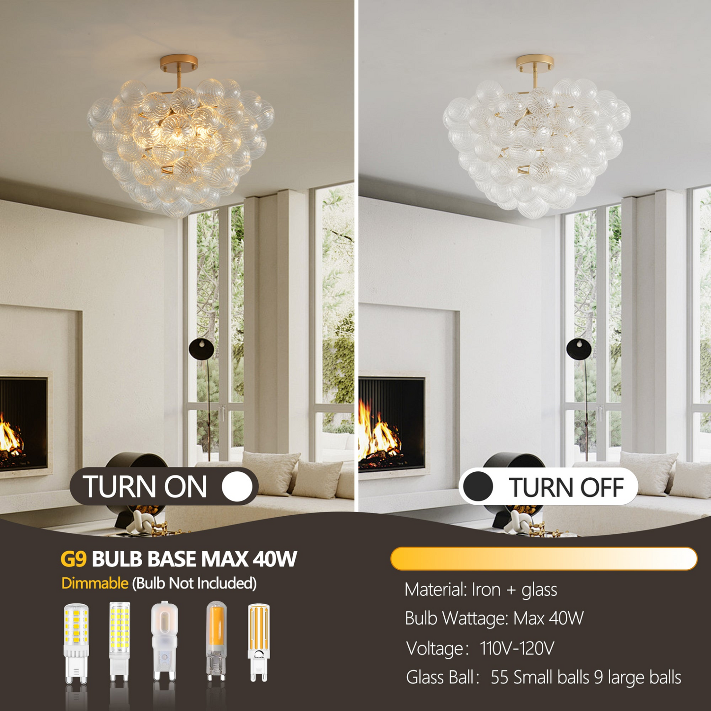 20-Inch Gold Ceiling Pendant Light with Threaded Clear Glass Globe Shade – Ideal for Living Room, Dining Room, Kitchen (Non Adjustable Height, No Bulbs)