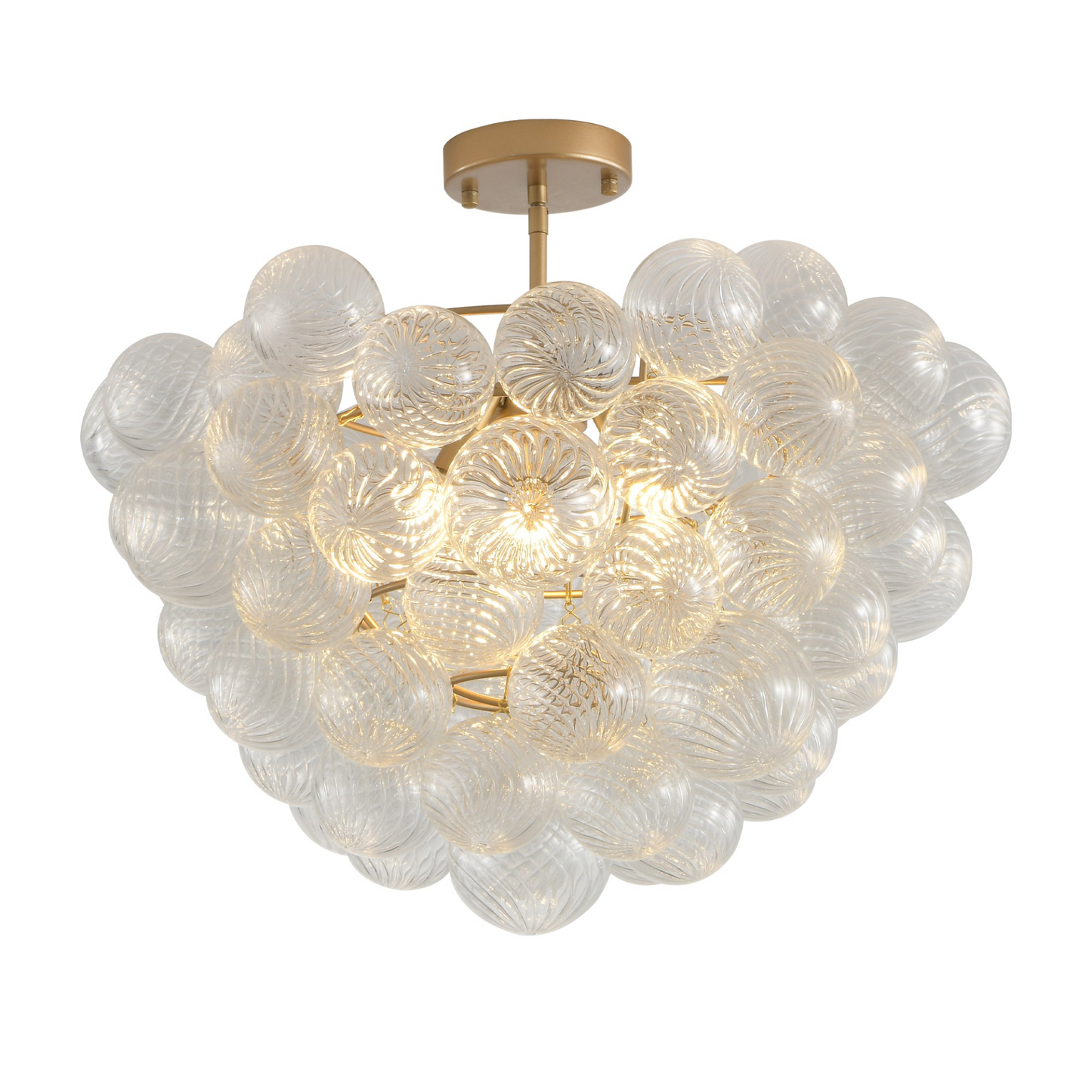 20-Inch Gold Ceiling Pendant Light with Threaded Clear Glass Globe Shade – Ideal for Living Room, Dining Room, Kitchen (Non Adjustable Height, No Bulbs)