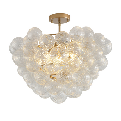 20-Inch Gold Ceiling Pendant Light with Threaded Clear Glass Globe Shade – Ideal for Living Room, Dining Room, Kitchen (Non Adjustable Height, No Bulbs)