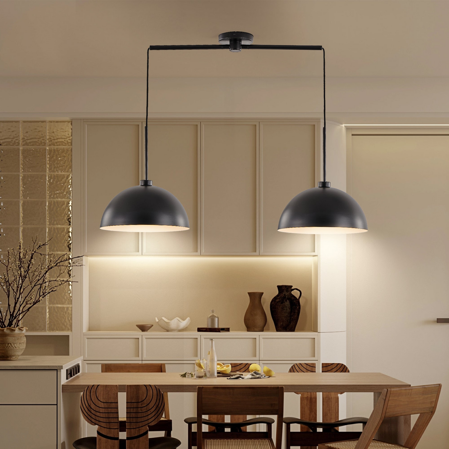 Industrial Modern Black Double Pendant Light – Adjustable Ceiling Hanging Lamp with Matte Finish for Dining Room, Kitchen, or Living Room – Stylish and Durable Lighting Fixture (No Bulbs)