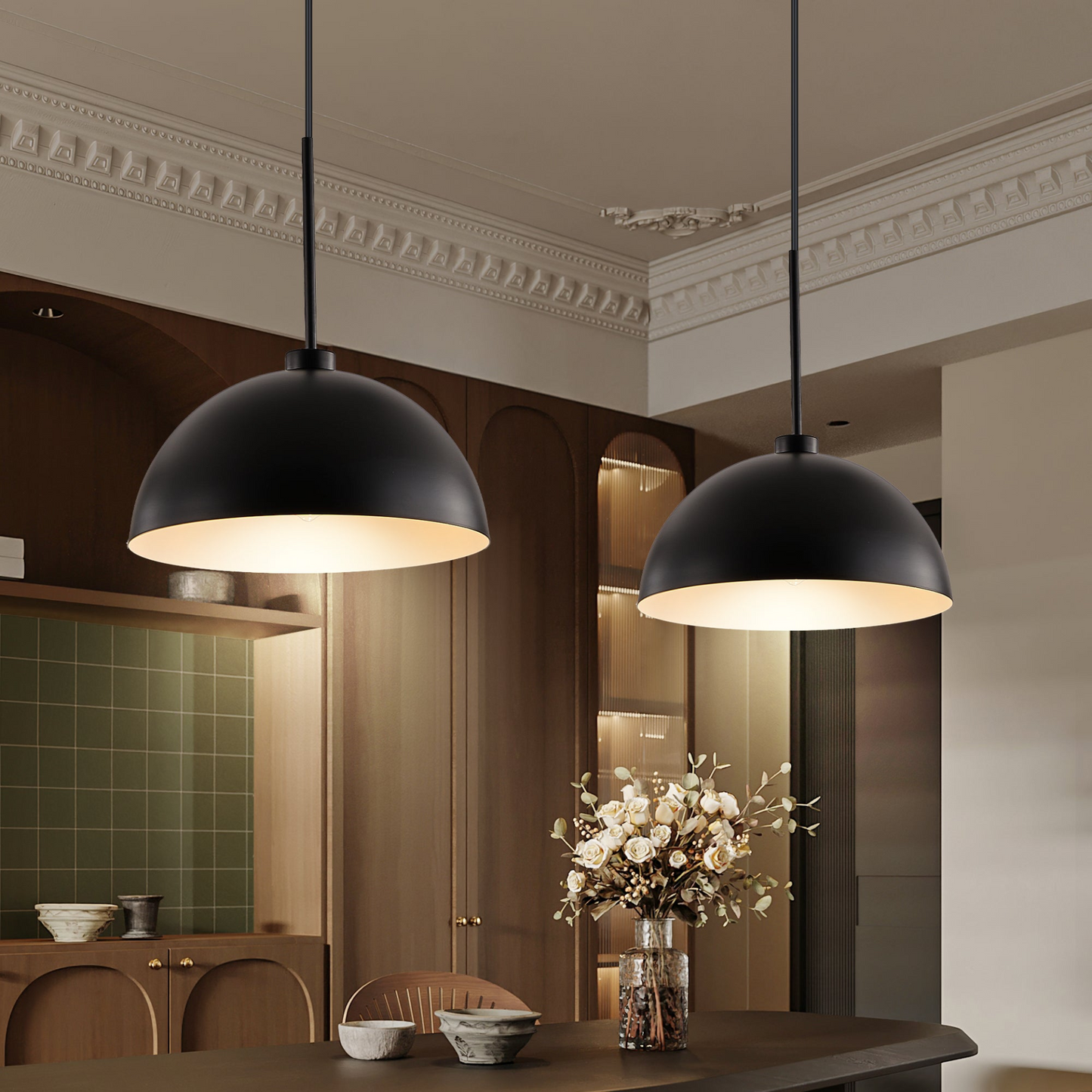 Industrial Modern Black Double Pendant Light – Adjustable Ceiling Hanging Lamp with Matte Finish for Dining Room, Kitchen, or Living Room – Stylish and Durable Lighting Fixture (No Bulbs)