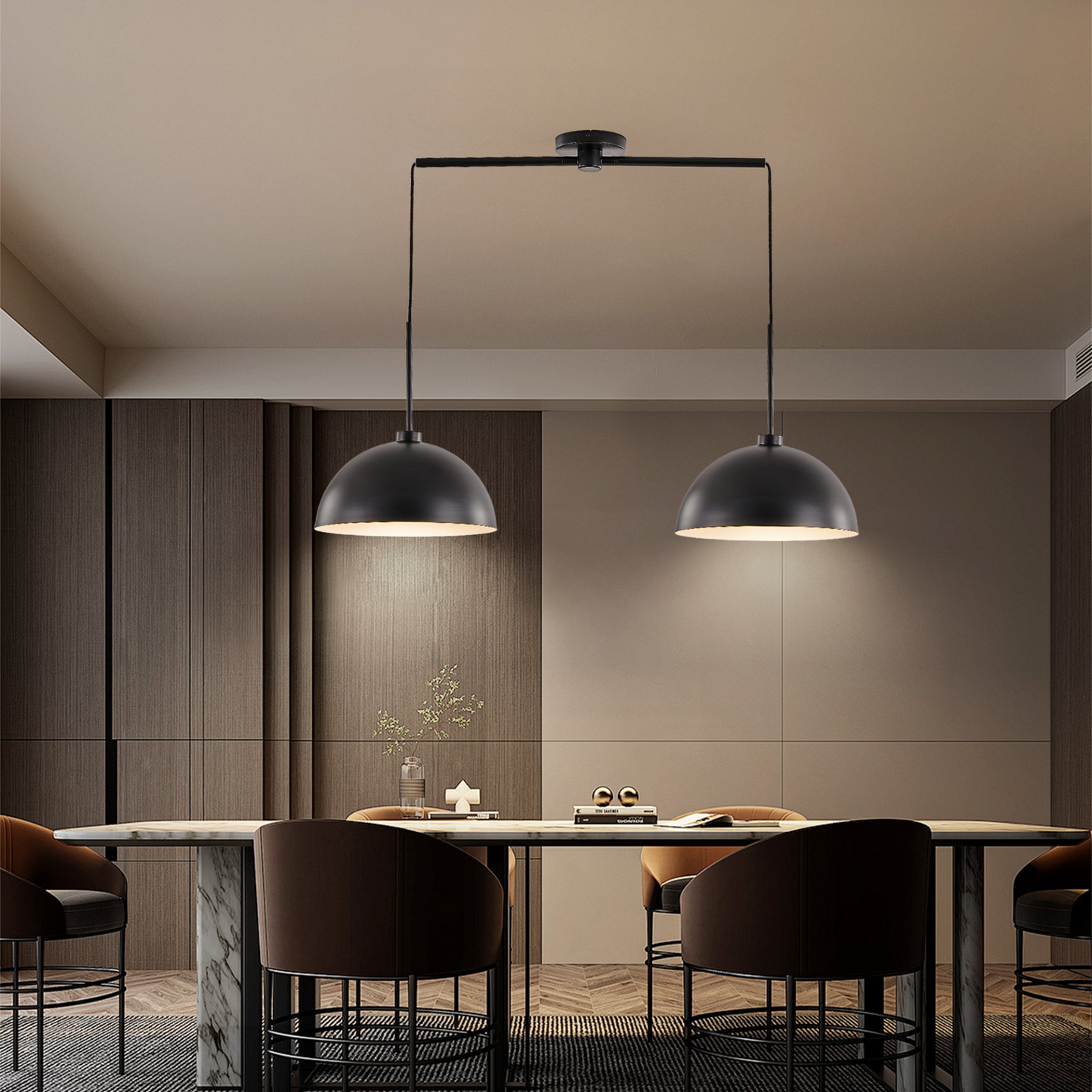 Industrial Modern Black Double Pendant Light – Adjustable Ceiling Hanging Lamp with Matte Finish for Dining Room, Kitchen, or Living Room – Stylish and Durable Lighting Fixture (No Bulbs)