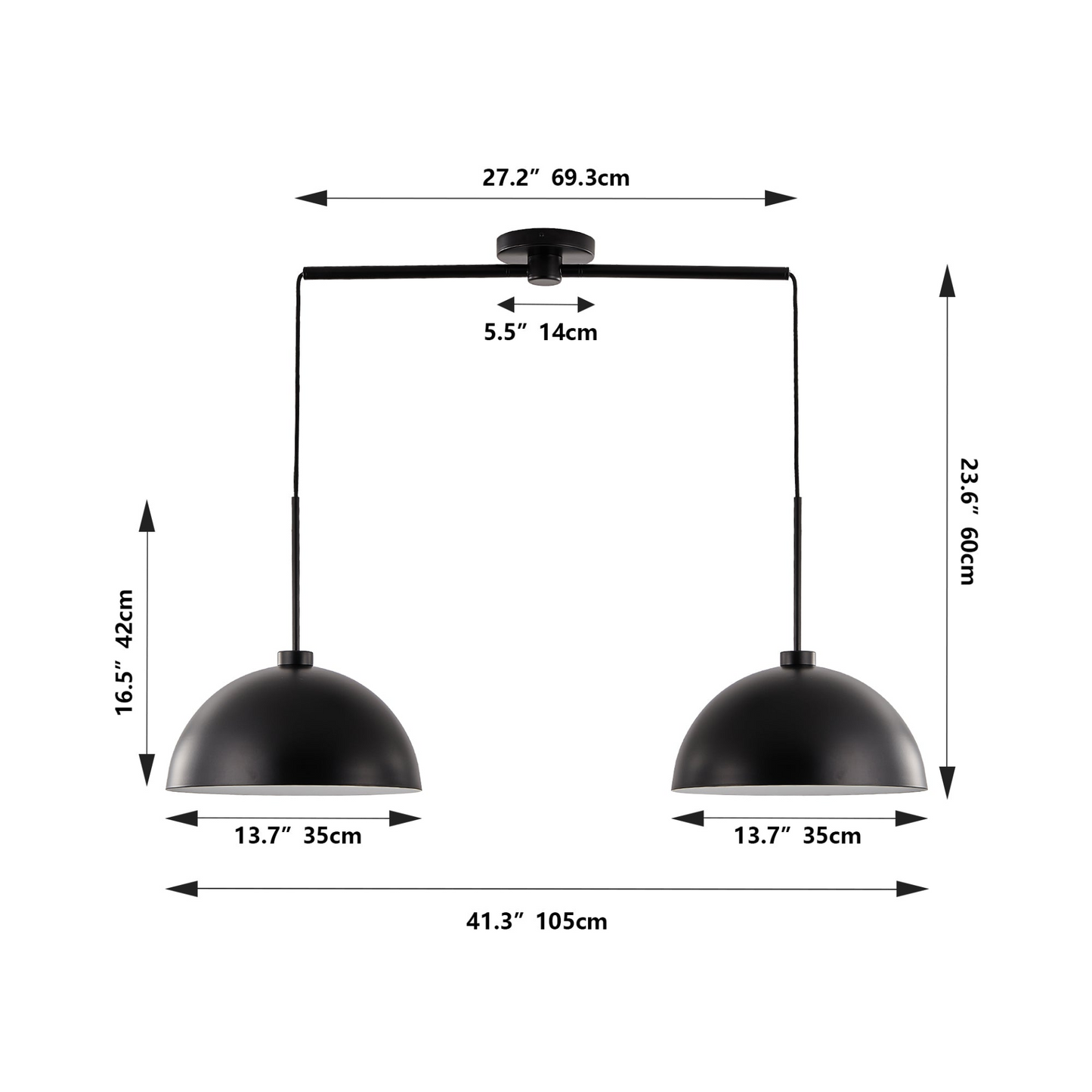 Industrial Modern Black Double Pendant Light – Adjustable Ceiling Hanging Lamp with Matte Finish for Dining Room, Kitchen, or Living Room – Stylish and Durable Lighting Fixture (No Bulbs)
