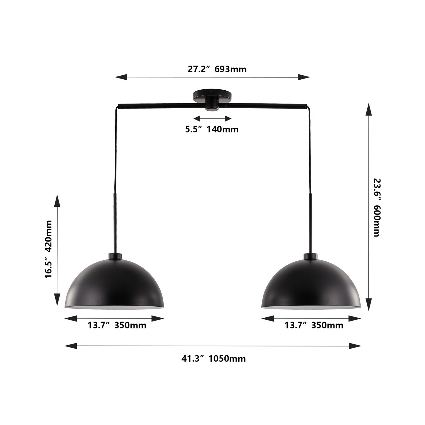 Industrial Modern Black Double Pendant Light – Adjustable Ceiling Hanging Lamp with Matte Finish for Dining Room, Kitchen, or Living Room – Stylish and Durable Lighting Fixture (No Bulbs)