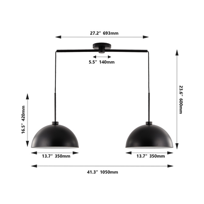 Industrial Modern Black Double Pendant Light – Adjustable Ceiling Hanging Lamp with Matte Finish for Dining Room, Kitchen, or Living Room – Stylish and Durable Lighting Fixture (No Bulbs)