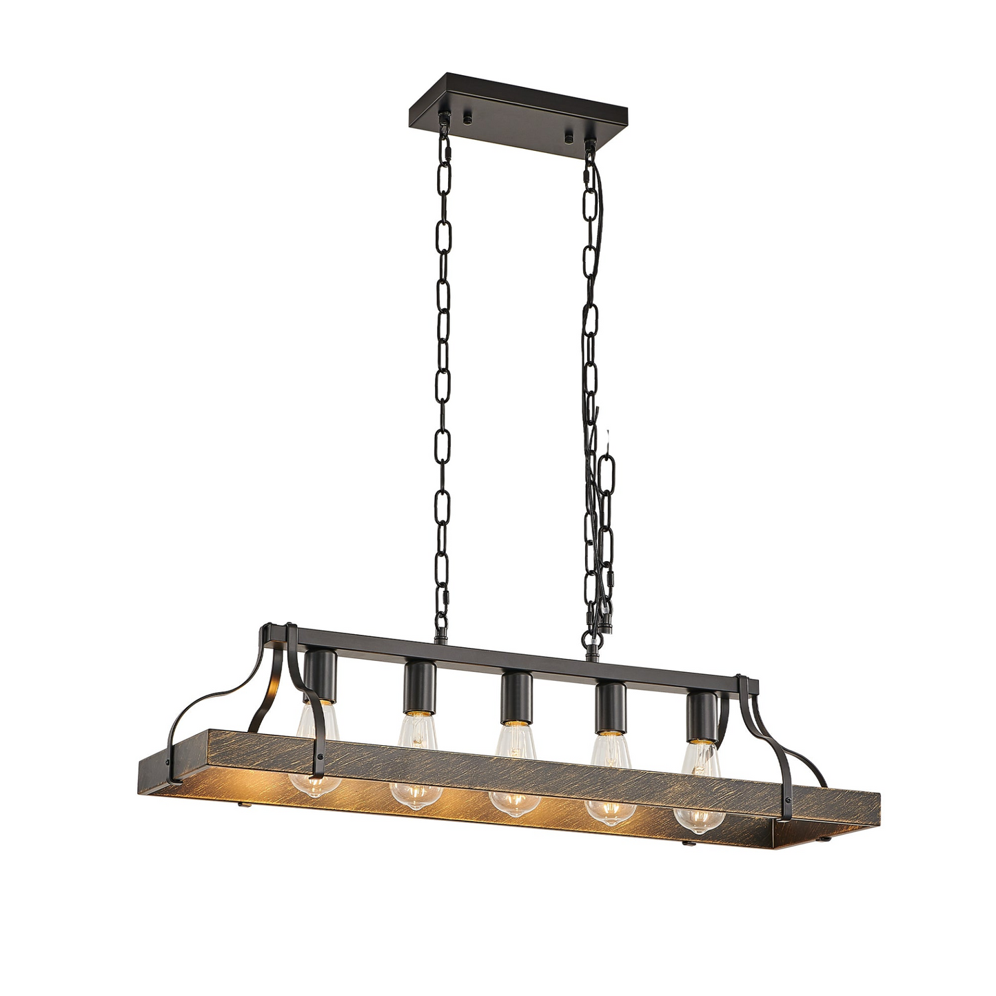 33.7-Inch Black and Gold Vintage Pendant Light, 5 E26 Bulb Sockets, Adjustable Chain Height – Antique Style Chandelier for Dining Room, Kitchen, or Living Room (Bulb Not Included)