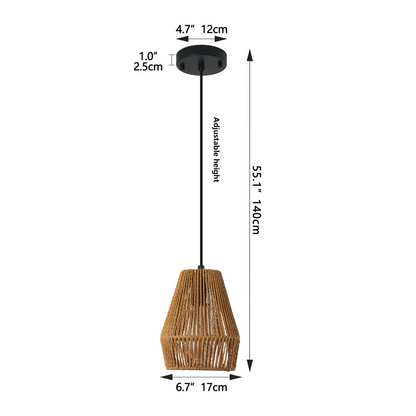 Set of 3 Rustic Hemp Rope Pendant Light, Handcrafted Farmhouse Hanging Light Fixture, Adjustable Height Ceiling Lamp for Kitchen Island, Dining Room, or Living Room, Natural Woven Design (No Bulb)