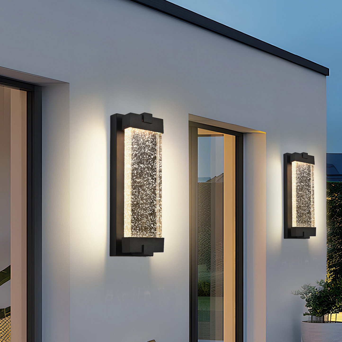 Black Aluminum Finish Outdoor Wall Light with Bubble Crystal Glass, LED Light Source, 3000K Warm Light, Weatherproof Exterior Sconce for Patio, Porch, or Garage (1-pack)