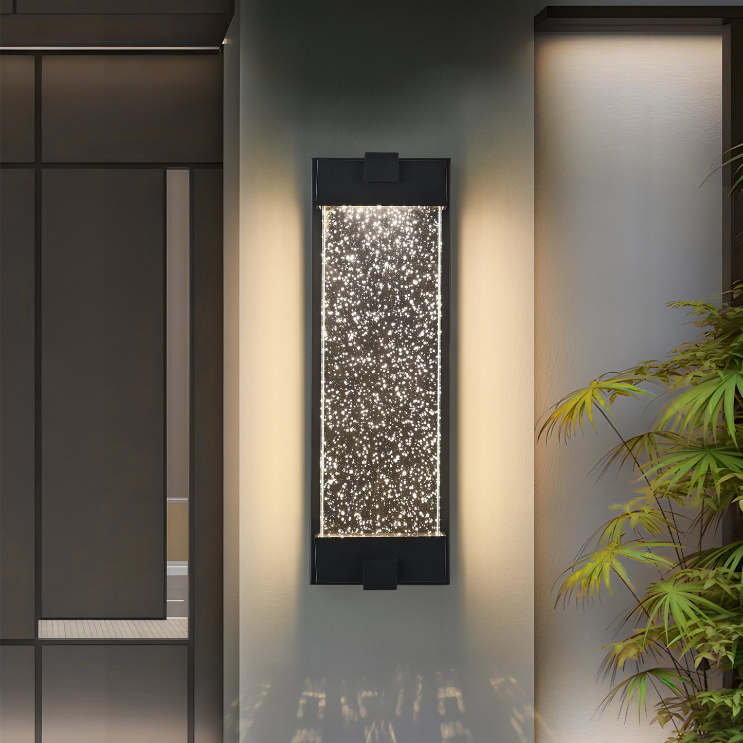 Black Aluminum Finish Outdoor Wall Light with Bubble Crystal Glass, LED Light Source, 3000K Warm Light, Weatherproof Exterior Sconce for Patio, Porch, or Garage (1-pack)