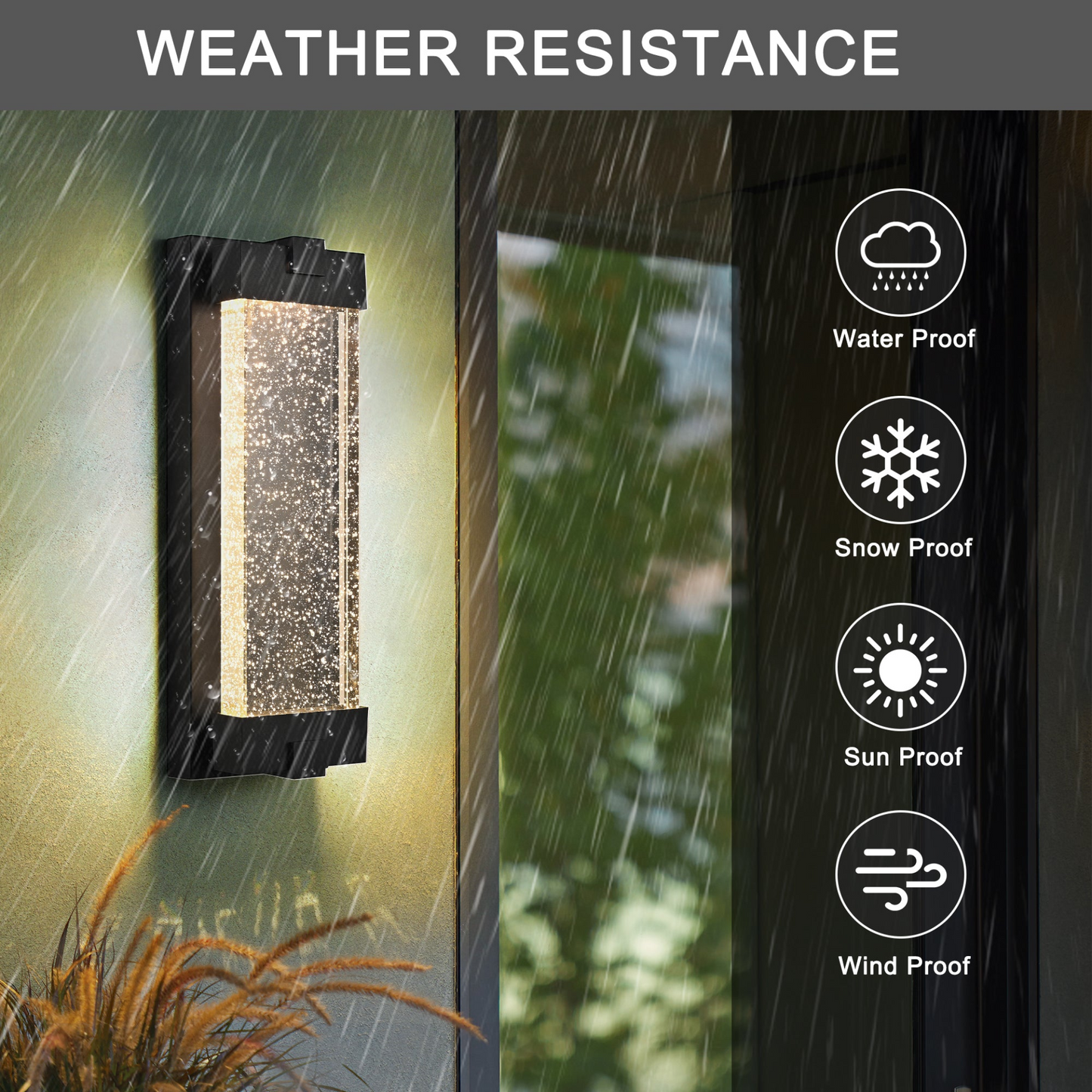 Black Aluminum Finish Outdoor Wall Light with Bubble Crystal Glass, LED Light Source, 3000K Warm Light, Weatherproof Exterior Sconce for Patio, Porch, or Garage (1-pack)