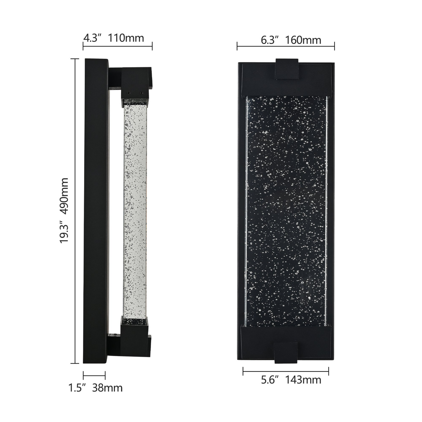 Black Aluminum Finish Outdoor Wall Light with Bubble Crystal Glass, LED Light Source, 3000K Warm Light, Weatherproof Exterior Sconce for Patio, Porch, or Garage (1-pack)
