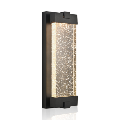 Black Aluminum Finish Outdoor Wall Light with Bubble Crystal Glass, LED Light Source, 3000K Warm Light, Weatherproof Exterior Sconce for Patio, Porch, or Garage (1-pack)