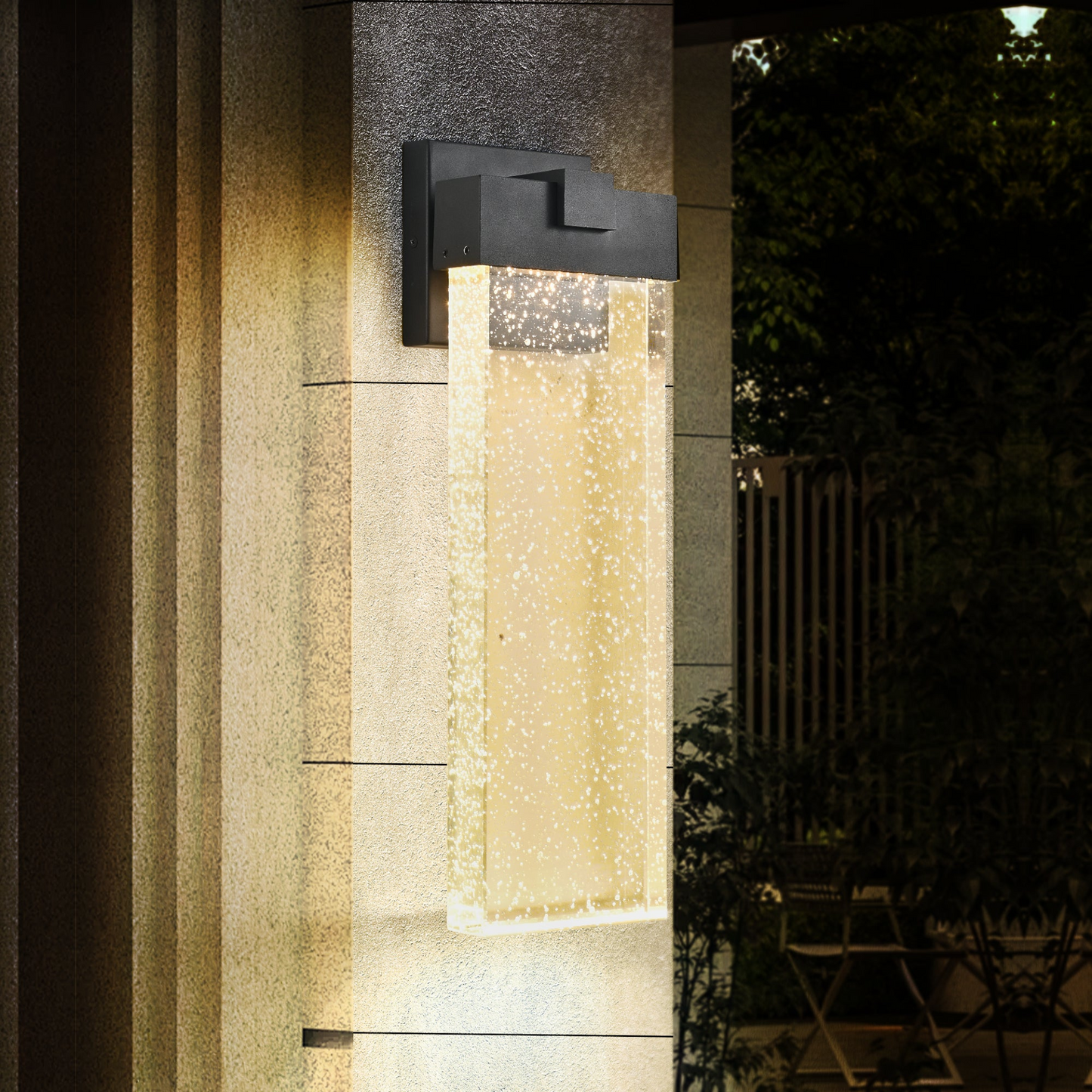 1-pack Modern Outdoor Wall Light Fixture, Weatherproof LED Wall Sconce with Bubble Crystal, Black Finish, Up and Down Lighting for Porch, Patio, and Garden