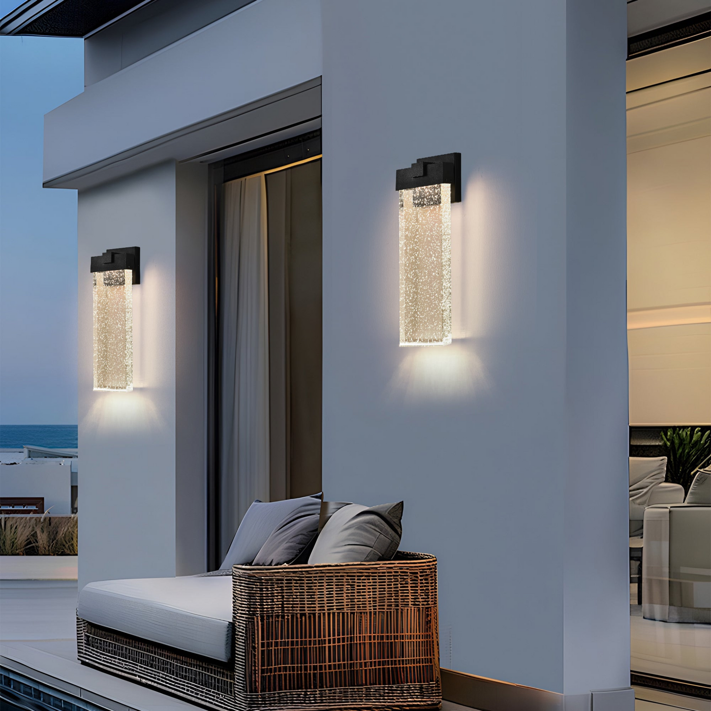 1-pack Modern Outdoor Wall Light Fixture, Weatherproof LED Wall Sconce with Bubble Crystal, Black Finish, Up and Down Lighting for Porch, Patio, and Garden