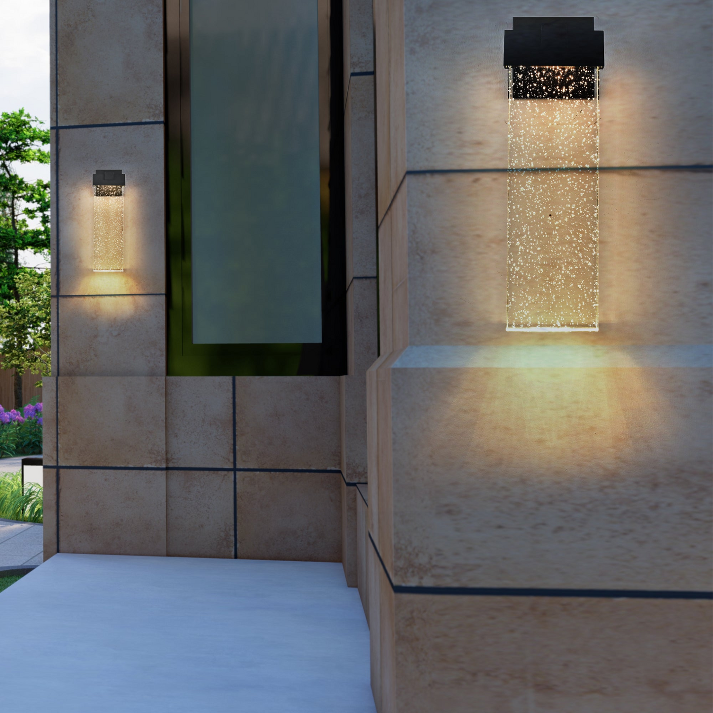 1-pack Modern Outdoor Wall Light Fixture, Weatherproof LED Wall Sconce with Bubble Crystal, Black Finish, Up and Down Lighting for Porch, Patio, and Garden