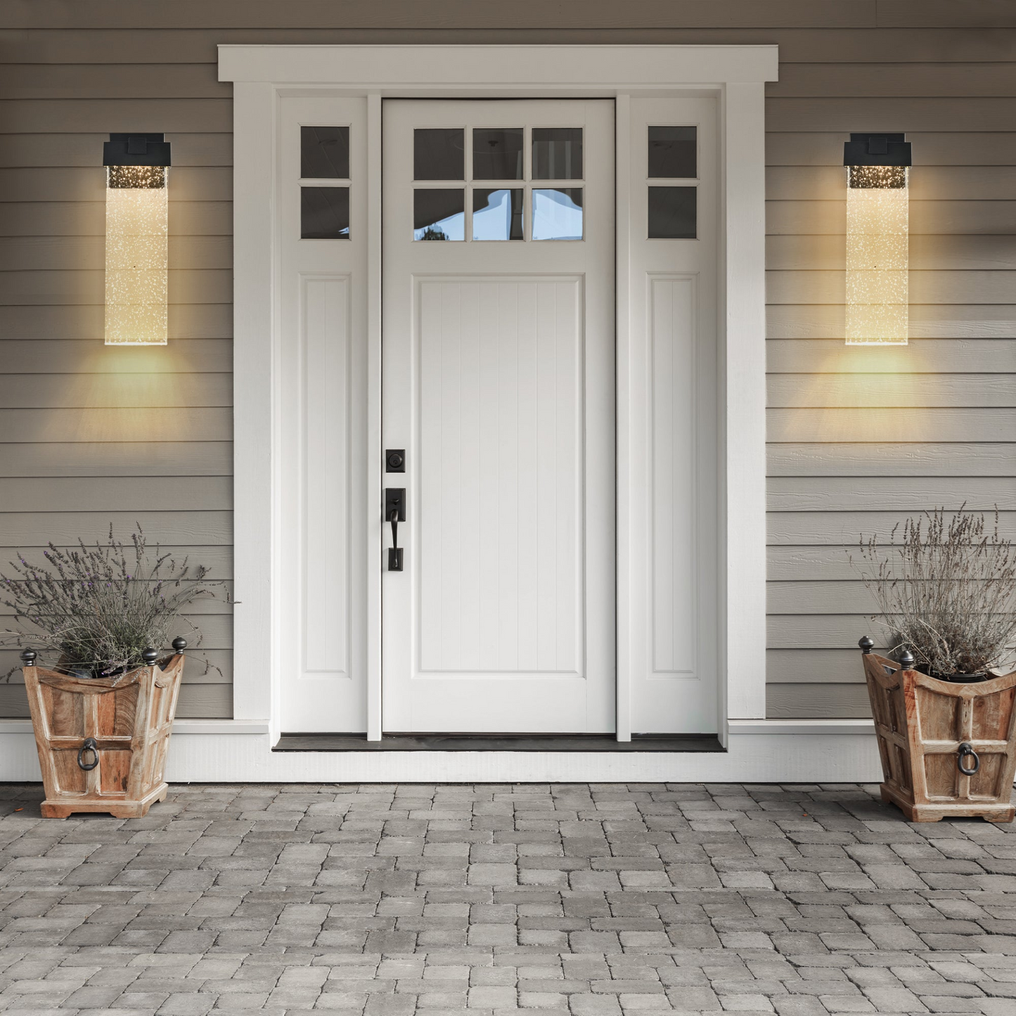 1-pack Modern Outdoor Wall Light Fixture, Weatherproof LED Wall Sconce with Bubble Crystal, Black Finish, Up and Down Lighting for Porch, Patio, and Garden
