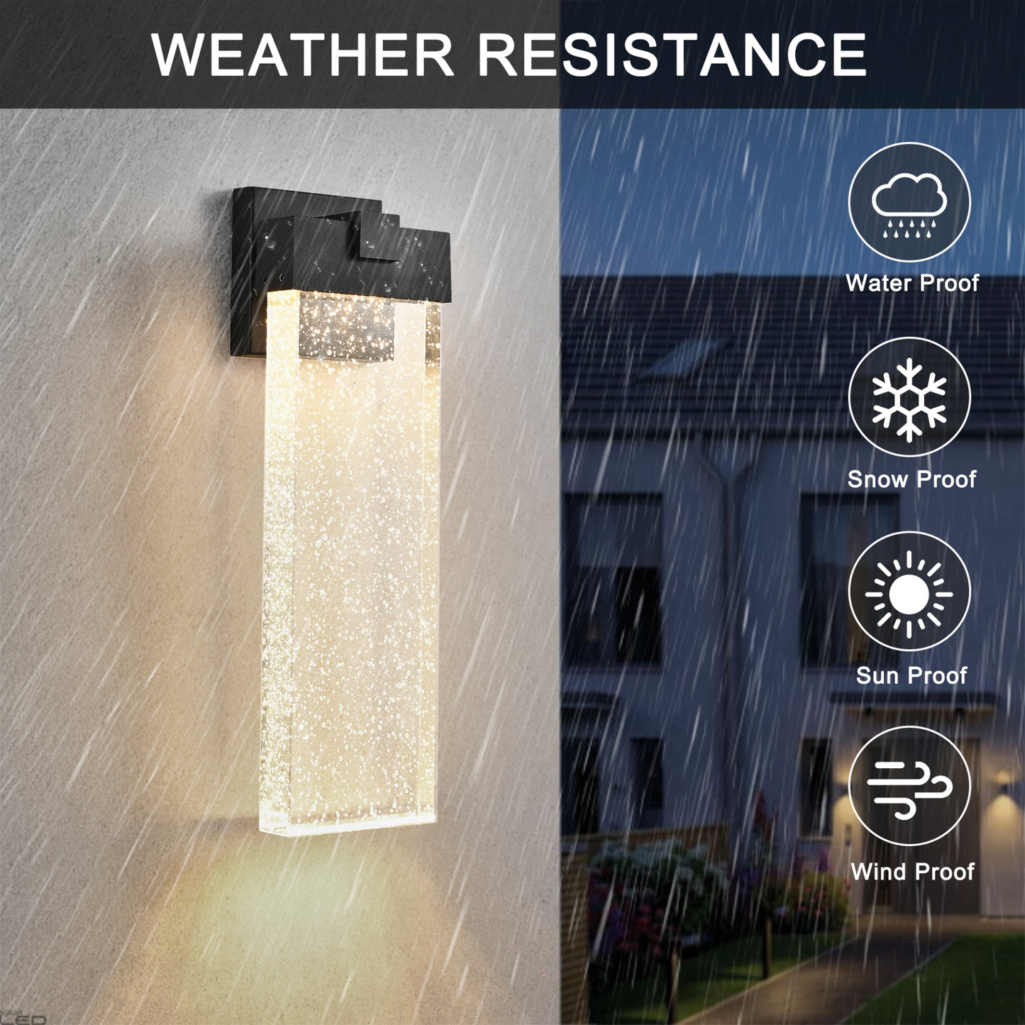 1-pack Modern Outdoor Wall Light Fixture, Weatherproof LED Wall Sconce with Bubble Crystal, Black Finish, Up and Down Lighting for Porch, Patio, and Garden