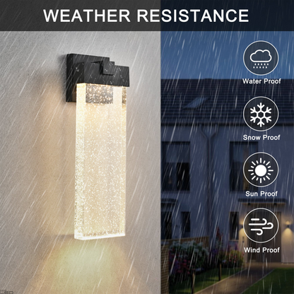 1-pack Modern Outdoor Wall Light Fixture, Weatherproof LED Wall Sconce with Bubble Crystal, Black Finish, Up and Down Lighting for Porch, Patio, and Garden