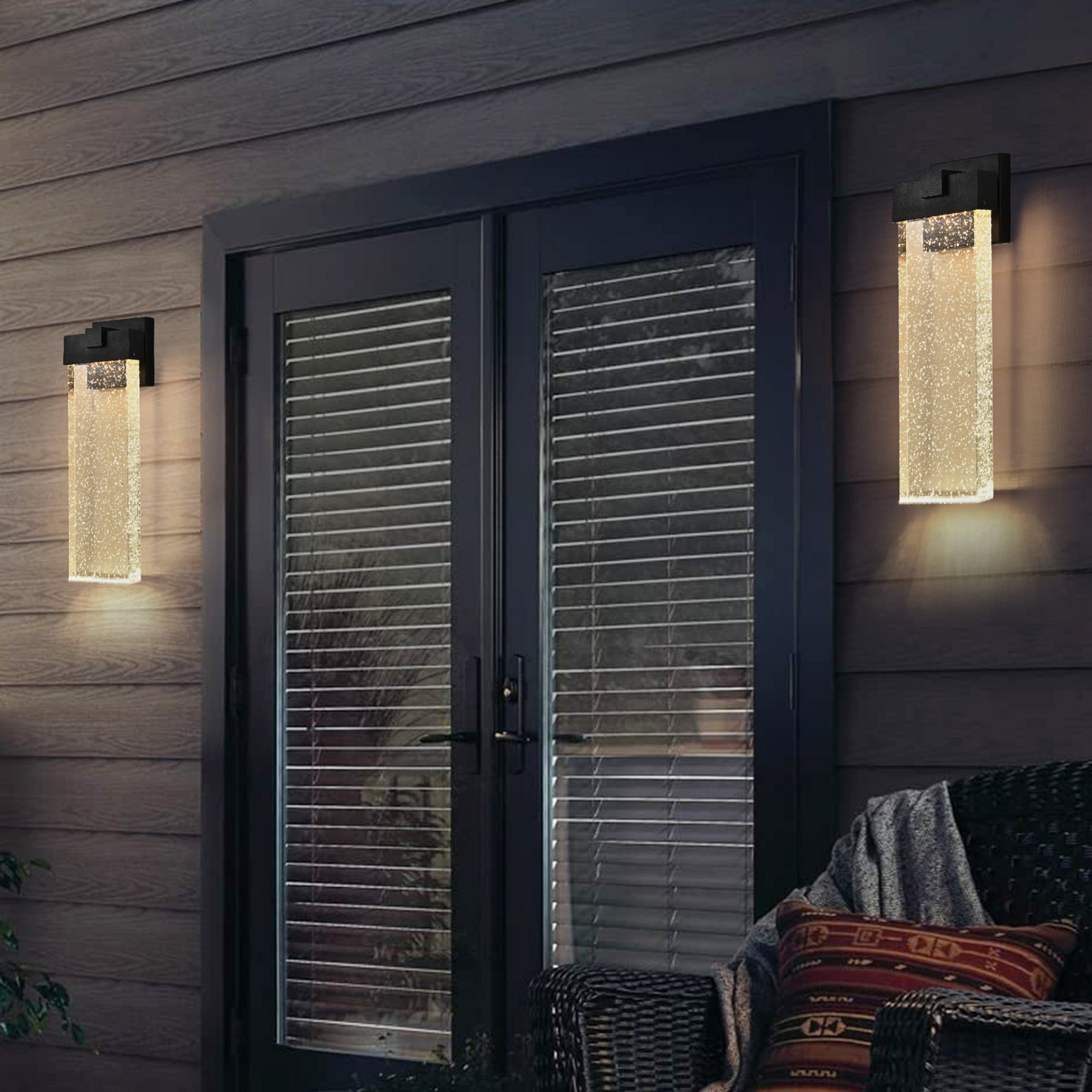 1-pack Modern Outdoor Wall Light Fixture, Weatherproof LED Wall Sconce with Bubble Crystal, Black Finish, Up and Down Lighting for Porch, Patio, and Garden