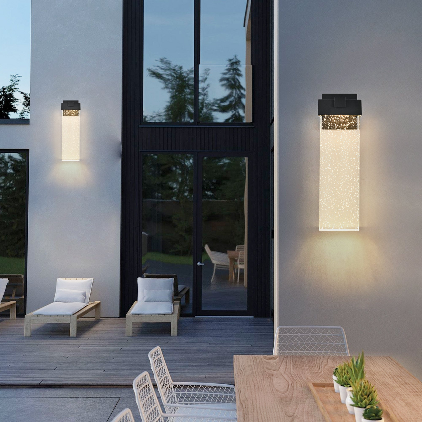 1-pack Modern Outdoor Wall Light Fixture, Weatherproof LED Wall Sconce with Bubble Crystal, Black Finish, Up and Down Lighting for Porch, Patio, and Garden